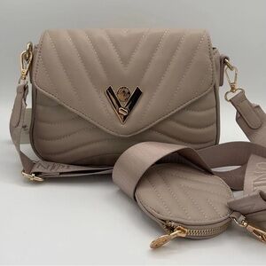 Valentino Orlandi Taupe Quilted Crossbody Bag